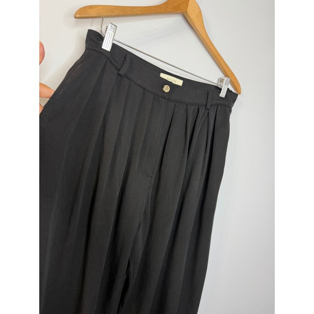 NA NIN Winnie Tencel Pleated Pant High Rise Black Relax Women's L - Picture 4 of 11